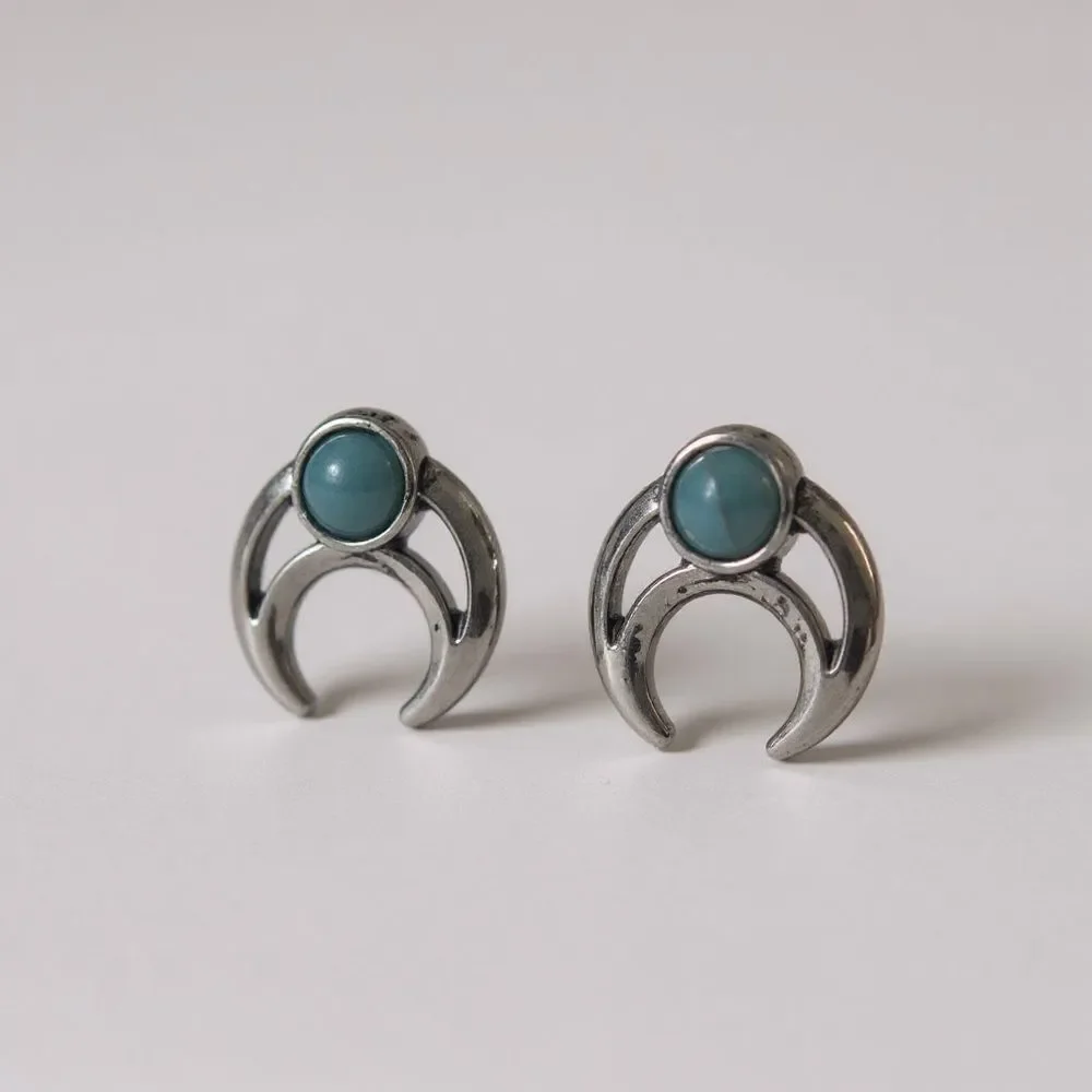 Crescent Moon Turquoise Accent Stud Earrings